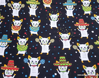 Flannel Fabric - Mariachi Dogs on Black - By the yard - 100% Cotton Flannel