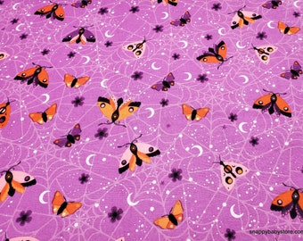 Flannel Fabric - Multi Tossed Moths on Purple - By the Yard - 100% Cotton Flannel