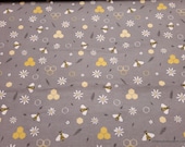 Flannel Fabric - Geo Bee Allover Gray - By the yard - 100% Cotton Flannel