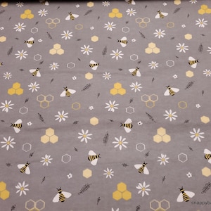 Flannel Fabric - Geo Bee Allover Gray - By the yard - 100% Cotton Flannel