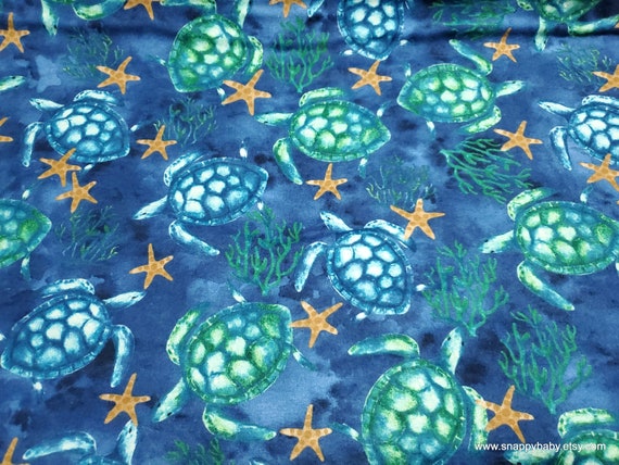 Flannel Fabric - Watercolor Sea Turtle Dark - By the Yard - 100% Cotton Flannel
