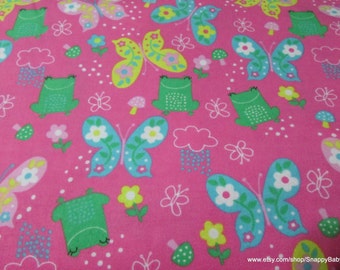 Flannel Fabric - Frogs & Butterflies - By the yard - 100% Cotton Flannel