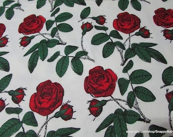 Flannel Fabric - Red Roses - By the Yard - 100% Cotton Flannel