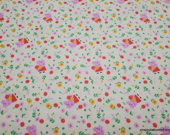 Character Flannel Fabric - Peppa Pig Bunches of Flowers Light Yellow - By the yard - 100% Cotton Flannel