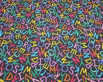 Premium Flannel Fabric - Alphabet Soup Black Premium - By the yard - 100% Cotton Flannel