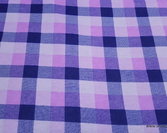 Remnant Flannel Fabric - Purple Navy Tri Buff Check - Choose your Size - 100% Cotton Flannel