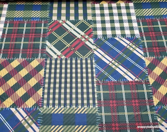 Flannel Fabric - Green Multi Stitched Patched Plaid - By the yard - 100% Cotton Flannel