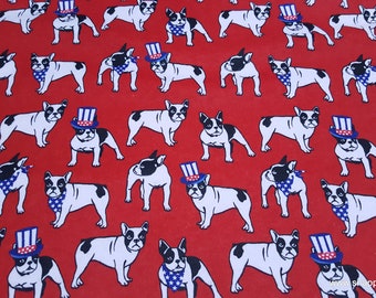 Flannel Fabric - Uncle Sam French Bulldog - By the yard - 100% Cotton Flannel