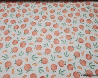 Flannel Fabric - Tossed Fruit Peaches on White - By the yard - 100% Cotton Flannel