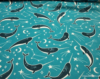Flannel Fabric - Galactic Celestial Narwhals and Constellations on Blue - By the yard - 100% Cotton Flannel