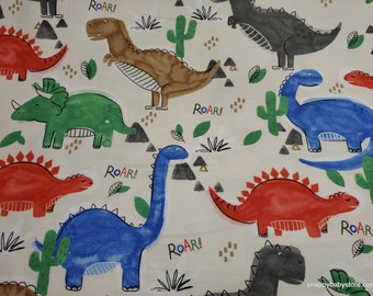 Flannel Fabric - Watercolor Dinos - By the yard - 100% Cotton Flannel