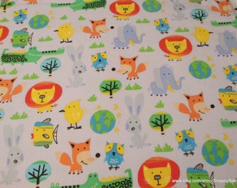 Flannel Fabric - Big Zoo Blue - By the yard - 100% Cotton Flannel