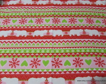 Christmas Flannel Fabric - Fair Isle Polar Bear - By the yard - 100% Cotton Flannel