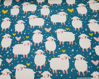 Flannel Fabric - Sheep and Hearts - By the yard - 100% Cotton Flannel