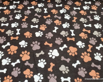 Flannel Fabric - Paws and Bones Tossed Brown - By the yard - 100% Cotton Flannel