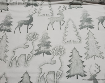 Flannel Fabric - Deer and Trees Outline - By the yard - 100% Cotton Flannel