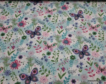 Flannel Fabric - Patterned Trap Butterfly Blue - By the yard - 100% Cotton Flannel