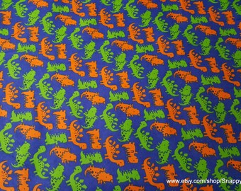 Flannel Fabric - Orange Green Dinos - By the yard - 100% Cotton Flannel
