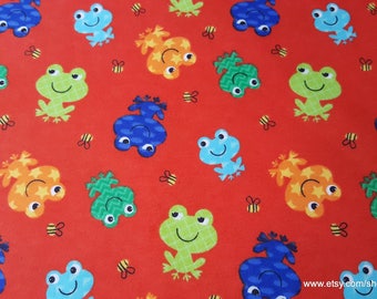 Flannel Fabric - Happy Frogs and Bees - By the yard - 100% Cotton Flannel