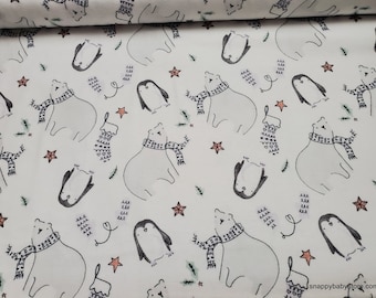 Christmas Flannel Fabric - Winter Bear and Penguins - By the yard - 100% Cotton Flannel