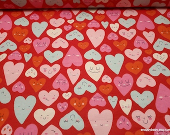 Flannel Fabric - Smile Face Hearts - By the yard - 100% Cotton Flannel