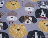 Flannel Fabric - Sketched Dog Faces - By the yard - 100% Cotton Flannel