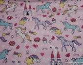 Flannel Fabric - Unicorn Castle Pink - By the Yard - 100% Cotton Flannel