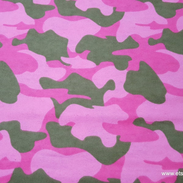 Flannel Fabric - Pink Green Camo - By the yard - 100% Cotton Flannel