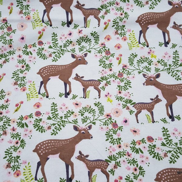 Flannel Fabric - Petunia Deer - By the yard - 100% Cotton Flannel