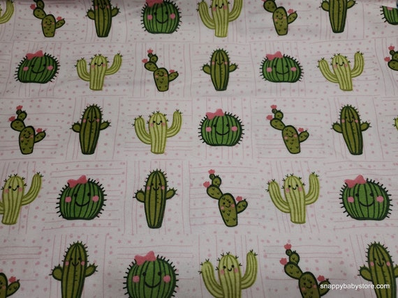 Flannel Fabric - Cactus Smiling Friends - By the yard - 100% Cotton Flannel