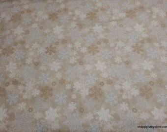 Christmas Premium Flannel Fabric - I Love Sn'Gnomies Snowflake Allover Tan Premium - By the yard - 100% Premium Cotton Flannel