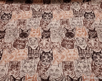 Flannel Fabric - Packed Cats - By the Yard - 100% Cotton Flannel