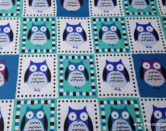 Flannel Fabric - Framed Owl Patch - By the yard - 100% Cotton Flannel