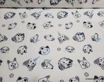 Flannel Fabric - Dog Faces on White - By the yard - 100% Cotton Flannel