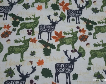 Flannel Fabric - Fall Patterned Word Animals - By the yard - 100% Cotton Flannel