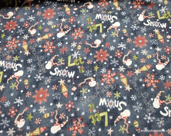 Christmas Premium Flannel Fabric - Let it Snow Black Premium - By the yard - 100% Premium Cotton Flannel