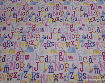 Flannel Fabric - Pink ABCs - By the yard - 100% Cotton Flannel
