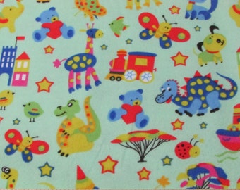 Flannel Fabric - Zoo Light Green - By the yard - 100% Cotton Flannel