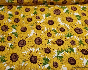 Sunflowers on Black Fabric By The Yard