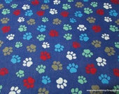 Flannel Fabric - Paws Prints on Blue - By the yard - 100% Cotton Flannel