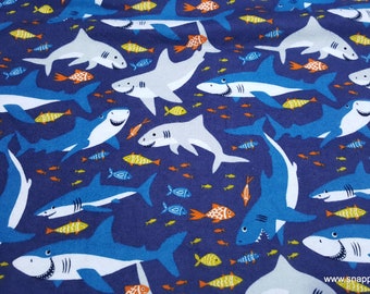 Flannel Fabric - Happy Shark Friends Multi - By the yard - 100% Cotton Flannel