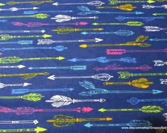 Flannel Fabric - Bright Arrows on Navy - By the yard - 100% Cotton Flannel