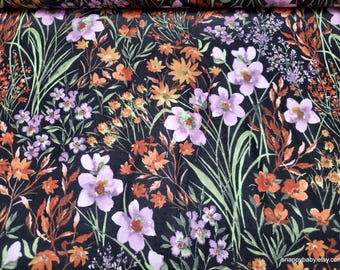 Flannel Fabric - Wildflowers on Black - By the yard - 100% Cotton Flannel