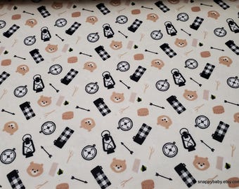 Flannel Fabric - Camper Essentials Cream - By the yard - 100% Cotton Flannel