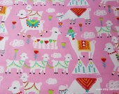 Flannel Fabric - Festive Llamas on Pink - By the yard - 100% Cotton Flannel