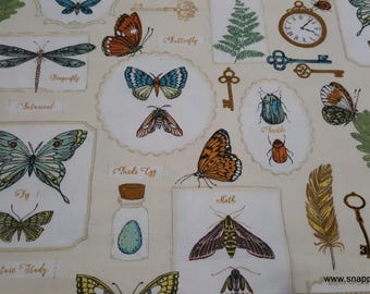 Remnant Flannel Fabric - Botanical Butterfly - Choose your Size - 100% Cotton Flannel