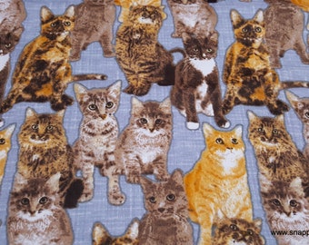 Flannel Fabric - Cats on Gray - By the Yard - 100% Cotton Flannel