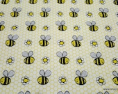 Flannel Fabric - Happy Sketch Bee - By the yard - 100% Cotton Flannel