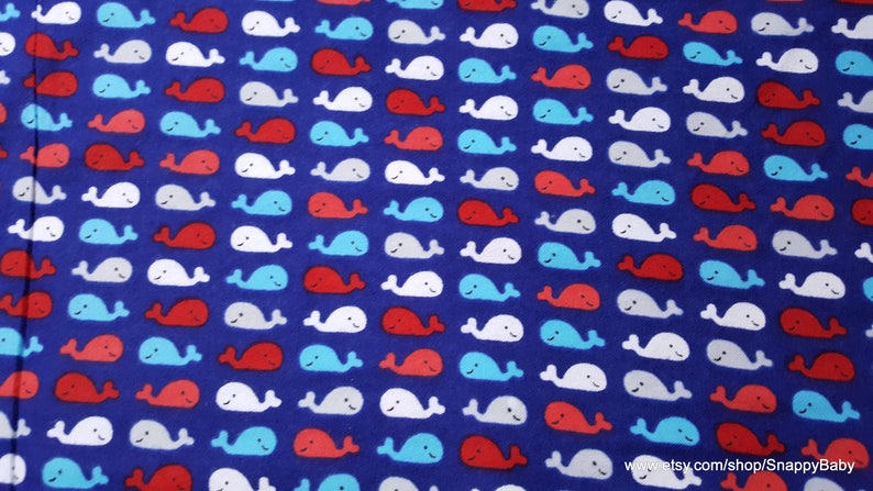 Flannel Fabric 100/% Cotton Flannel By the yard Whales Red Blue