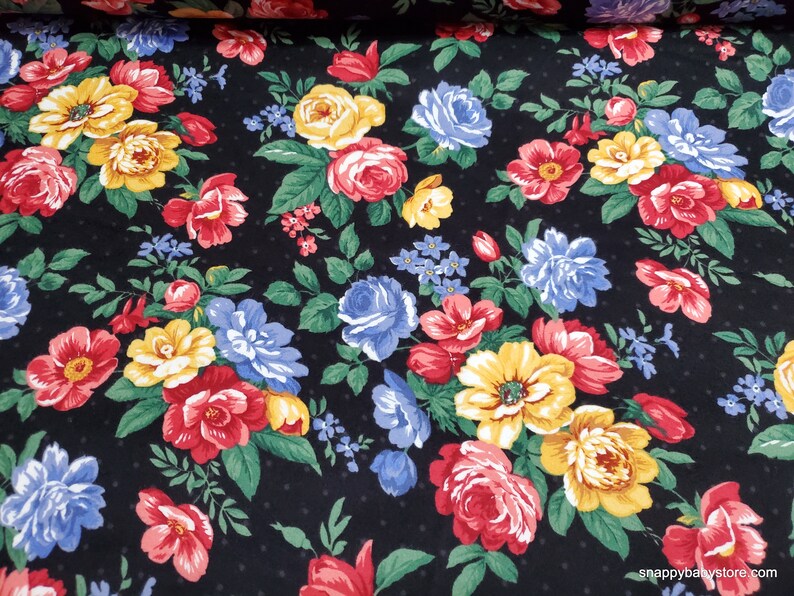 Premium Flannel Fabric Pemberley Floral Black Premium By the yard 100% Cotton Flannel image 1